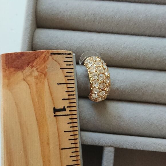 Kenneth Jay Lane Rhodium-Plated & Glass Crystal pierced Half Hoop Earrings - Picture 8 of 8